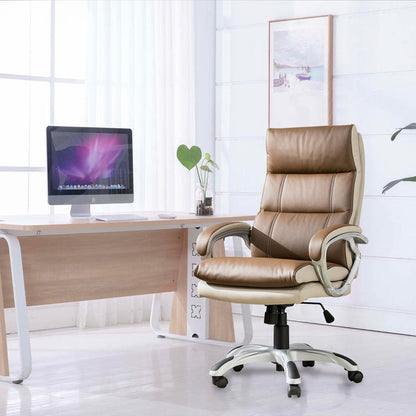 Brown PU Leather Gaslift Adjustable High-Back Swivel Office Chair