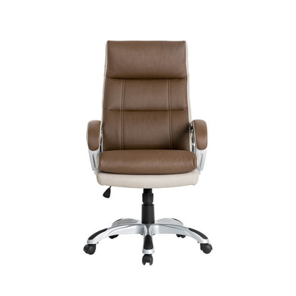 Brown PU Leather Gaslift Adjustable High-Back Swivel Office Chair
