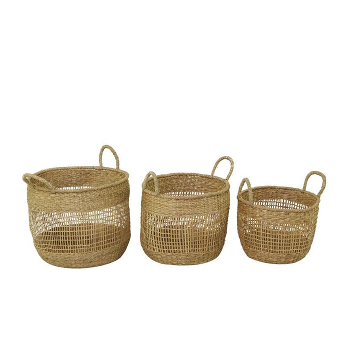BROWN SEAGRASS HANDMADE STORAGE BASKET WITH HANDLES