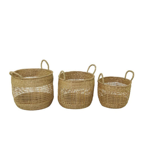 BROWN SEAGRASS HANDMADE STORAGE BASKET WITH HANDLES