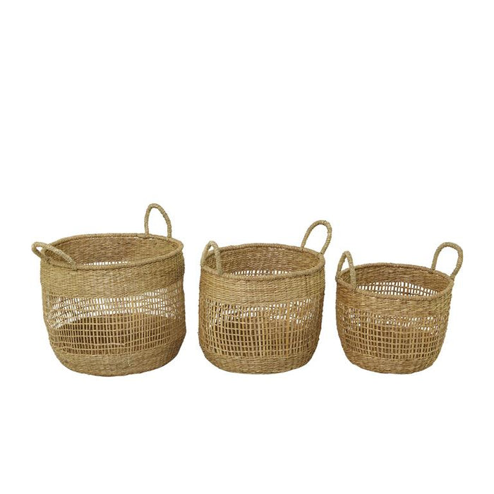 BROWN SEAGRASS HANDMADE STORAGE BASKET WITH HANDLES