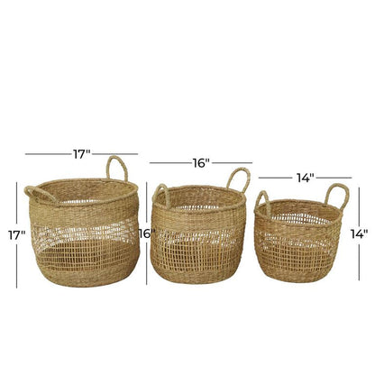 BROWN SEAGRASS HANDMADE STORAGE BASKET WITH HANDLES