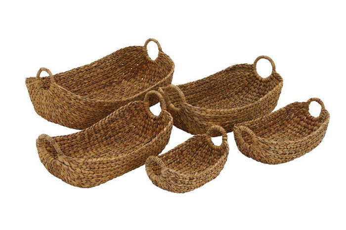 BROWN SEAGRASS HANDMADE STORAGE BASKET WITH METAL HANDLES,