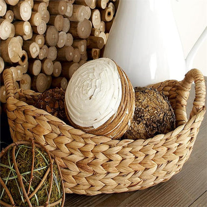 BROWN SEAGRASS HANDMADE STORAGE BASKET WITH METAL HANDLES,