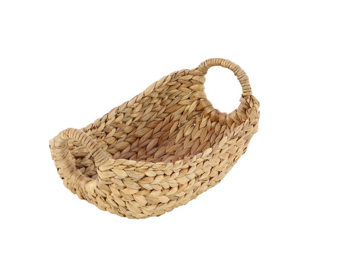 BROWN SEAGRASS HANDMADE STORAGE BASKET WITH METAL HANDLES,
