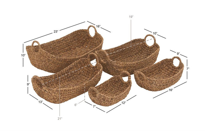 BROWN SEAGRASS HANDMADE STORAGE BASKET WITH METAL HANDLES,