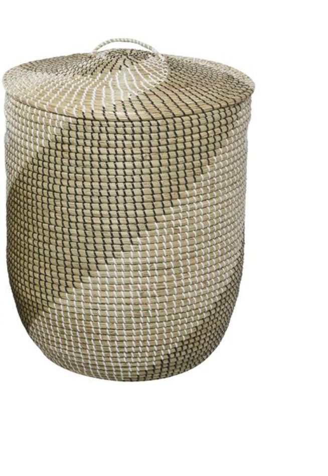 BROWN SEAGRASS HANDMADE TWO TONED STORAGE BASKET WITH MATCHING LIDS