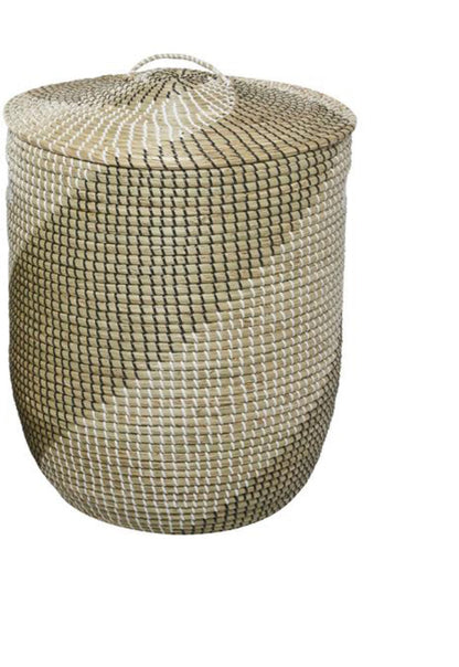 BROWN SEAGRASS HANDMADE TWO TONED STORAGE BASKET WITH MATCHING LIDS