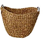 BROWN SEAGRASS HANDMADE WOVEN STORAGE BASKET WITH METAL HANDLES