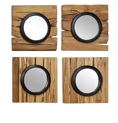 Brown Teak Wood Handmade Wall Mirror