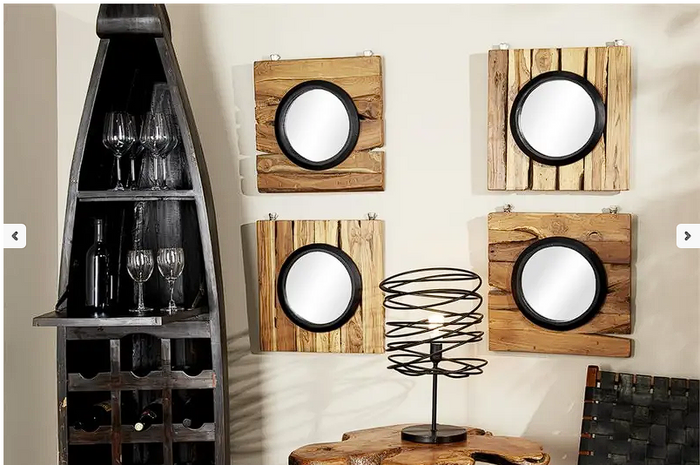 Brown Teak Wood Handmade Wall Mirror