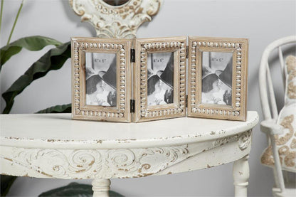 BROWN WOOD BEADED PHOTO FRAME