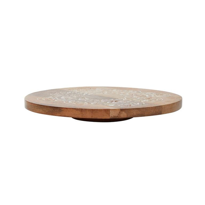 BROWN WOOD FLORAL INTRICATELY CARVED CAKE STAND