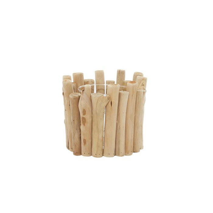 BROWN WOOD PILLAR CANDLE HOLDER WITH DRIFTWOOD STYLE