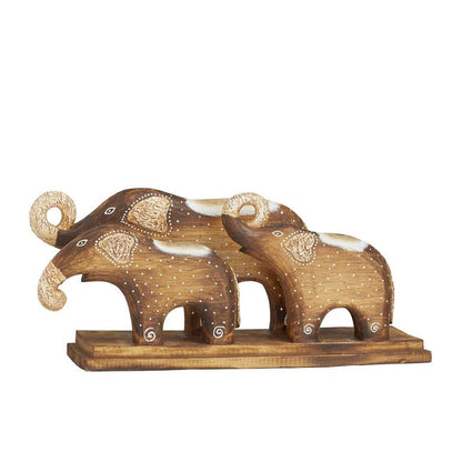 BROWN WOOD RUSTIC ELEPHANT SCULPTURE,