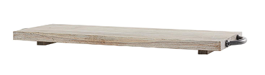 BROWN WOOD TRAY WITH BLACK METAL HANDLES, 28" X 10" X 2"