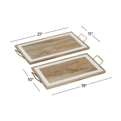 BROWN WOOD TRAY WITH WHITE ENAMEL INLAY
