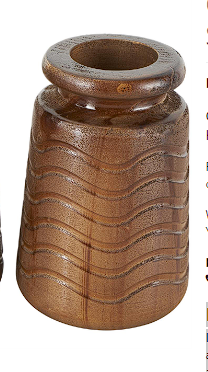 BROWN WOOD VASE WITH CARVED WAVY DESIGNS