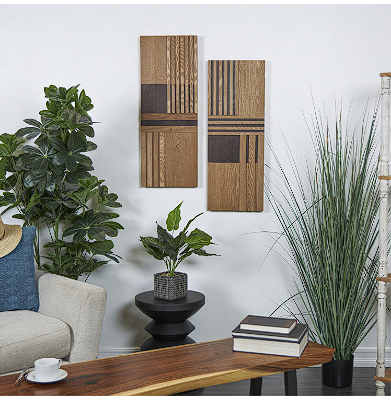 BROWN WOODEN GEOMETRIC HANDMADE CARVED TWO-TONED WALL DECOR,