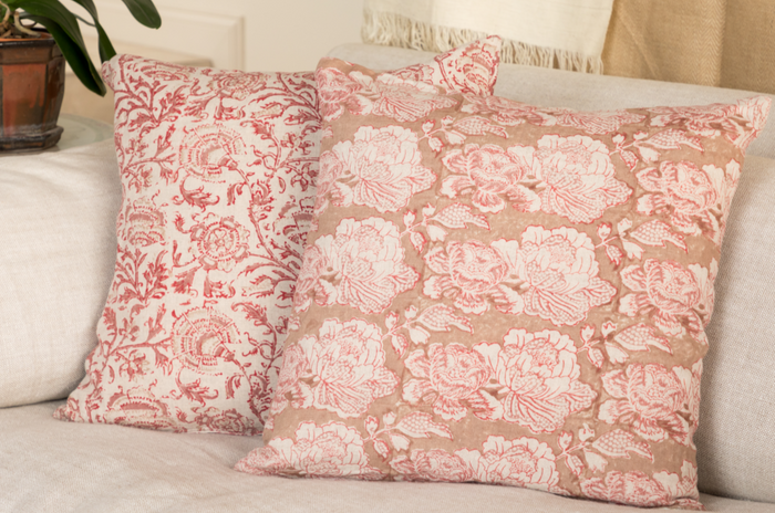 Cabbage Rose Clay & Coral Decorative Pillow Cover