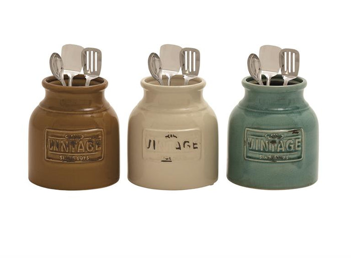 CER CUTLERY JAR 3 ASST 6"W, 7"H