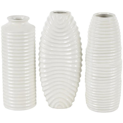Ceramic Dimensional Ribbed Decorative Vase with Varying Shapes
