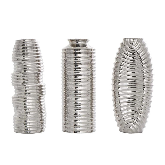 Ceramic Dimensional Ribbed Decorative Vase with Varying Shapes