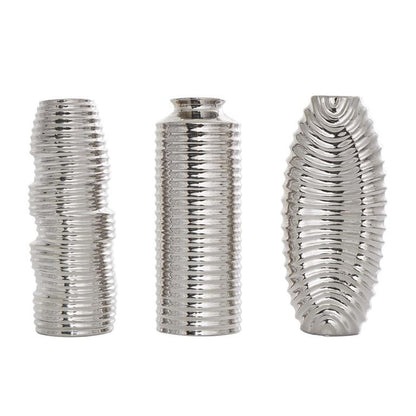 Ceramic Dimensional Ribbed Decorative Vase with Varying Shapes