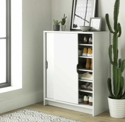 Chloe 2 Door Shoe Storage Cabinet - White | Hallway Storage Unit for Footwear