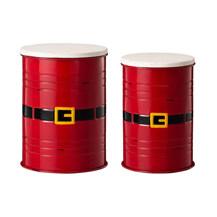 Christmas Santa Belt Metal Storage Container Space Saver with Wood Lid, Set of 2