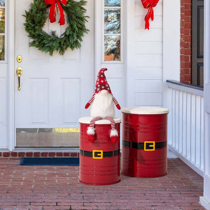 Christmas Santa Belt Metal Storage Container Space Saver with Wood Lid, Set of 2