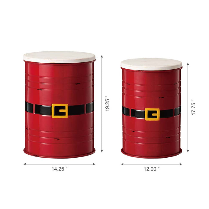 Christmas Santa Belt Metal Storage Container Space Saver with Wood Lid, Set of 2