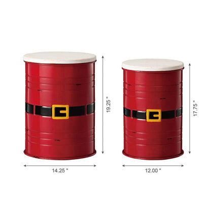 Christmas Santa Belt Metal Storage Container Space Saver with Wood Lid, Set of 2