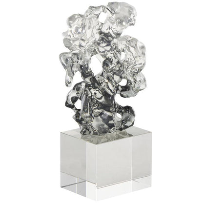 Clear Glass Abstract Freeform Decorative Sculpture with Clear Square Base