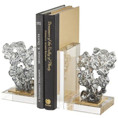 Clear Glass Abstract Freeform Decorative Sculpture with Clear Square Base