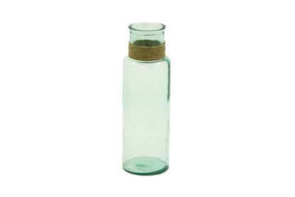 CLEAR RECYCLED GLASS SPANISH VASE WITH RATTAN DETAIL