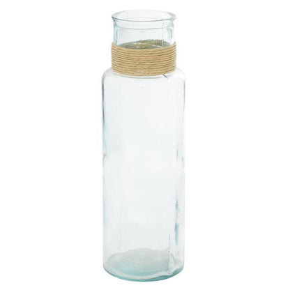 CLEAR RECYCLED GLASS SPANISH VASE WITH RATTAN DETAIL