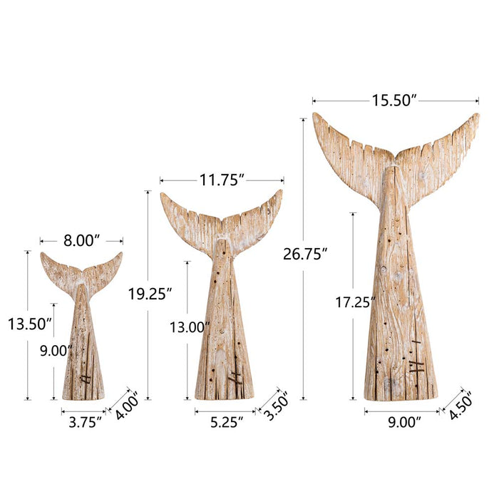 Coastal Weathered Wood Whale Tail Table Decor, Set of 3