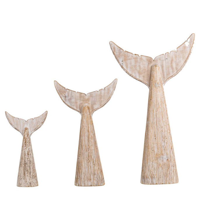 Coastal Weathered Wood Whale Tail Table Decor, Set of 3