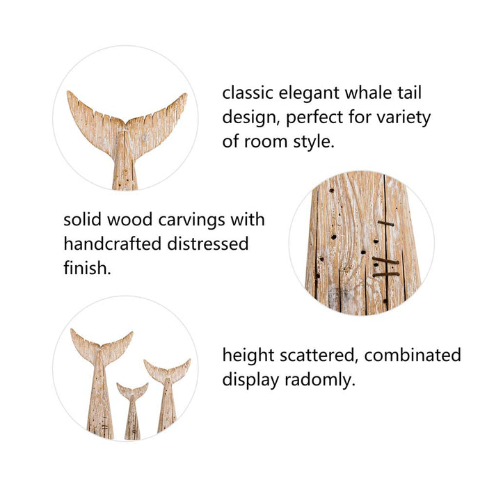 Coastal Weathered Wood Whale Tail Table Decor, Set of 3