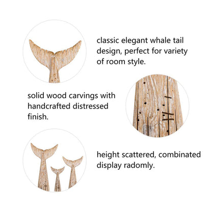 Coastal Weathered Wood Whale Tail Table Decor, Set of 3
