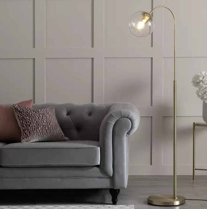Coleman Glass Shade Metal Floor Lamp Brass | Modern Standing Floor Light Home