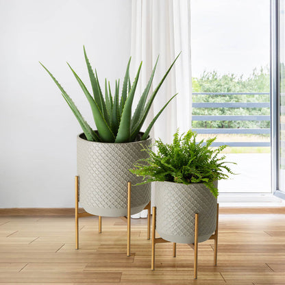 Concrete Patterned Metal Pot Planter Stand, Set of 2