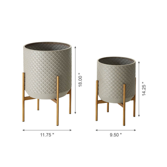 Concrete Patterned Metal Pot Planter Stand, Set of 2