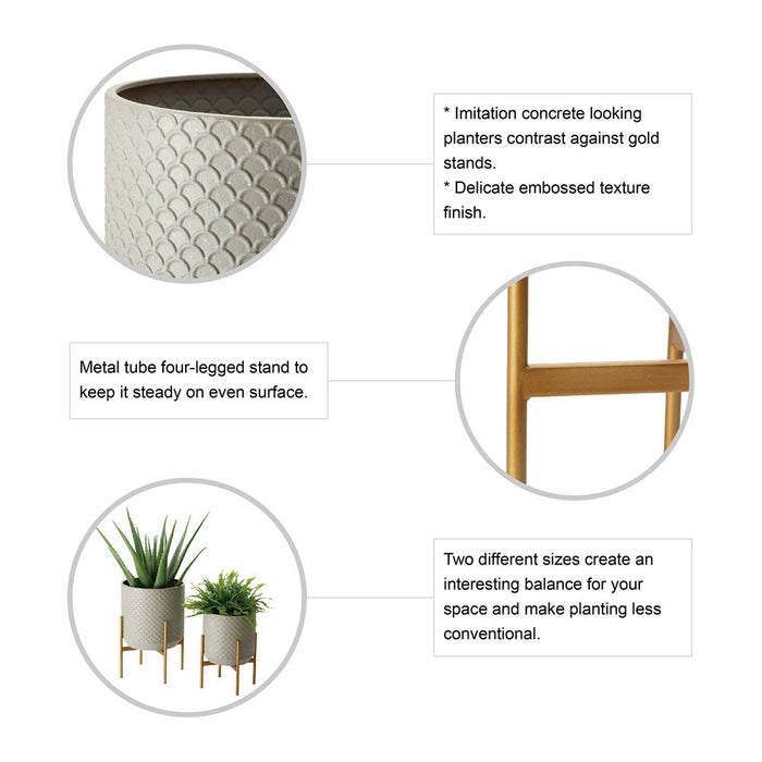 Concrete Patterned Metal Pot Planter Stand, Set of 2
