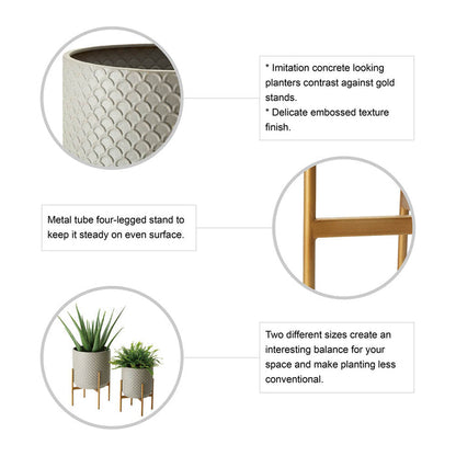 Concrete Patterned Metal Pot Planter Stand, Set of 2