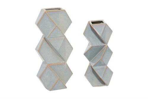 COSMOLIVING BY COSMOPOLITAN BLUE CERAMIC FACETED VASE WITH DIAMOND SHAPES,
