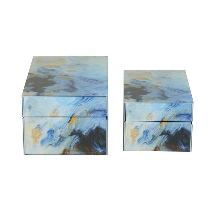 COSMOLIVING BY COSMOPOLITAN BLUE GLASS BOX WITH GLASS SIDES