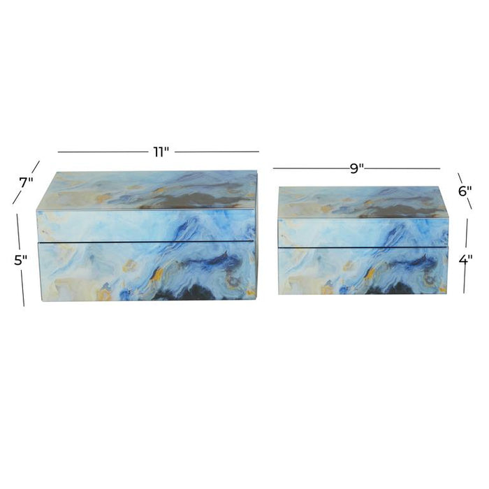 COSMOLIVING BY COSMOPOLITAN BLUE GLASS BOX WITH GLASS SIDES