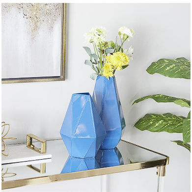 COSMOLIVING BY COSMOPOLITAN BLUE METAL GEOMETRIC VASE